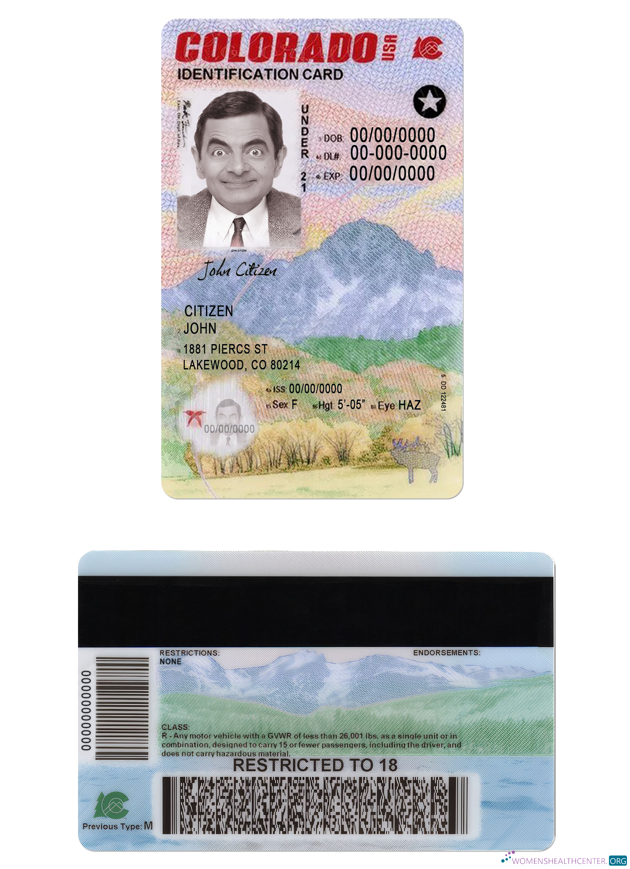 Download USA Colorado ID card under 21 Photoshop template
